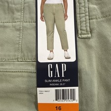 GAP Women  s 16 slim ankle pant Chino Green NWT