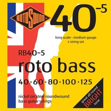 Rotosound RB 40-5 Nickel Unsilked 5 String Bass Guitar Strings 40 60 80 10...