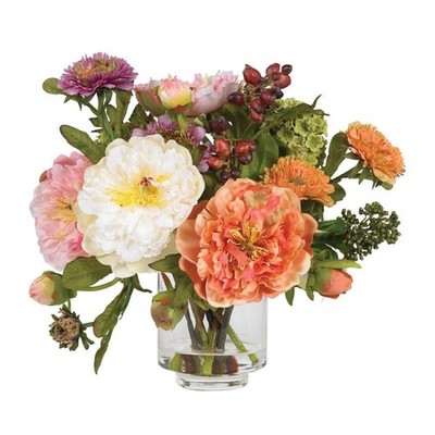Nearly Natural 10 in. Artificial Peony Silk Arrangement