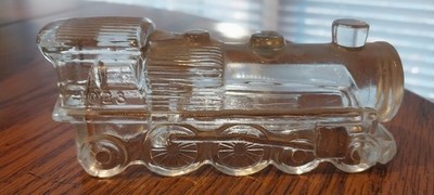 1940s TRAIN ENGINE 1028 Locomotive VICTORY Glass CANDY CONTAINER Vintage E&A 492