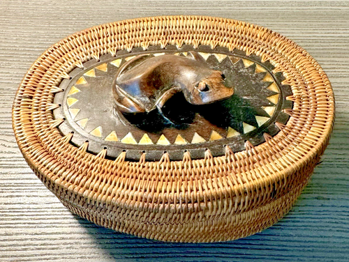Vintage Indonesian Handmade Woven Rattan Box with Wood Frog Carving | eBay