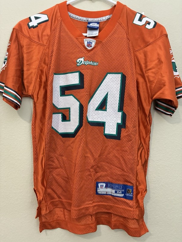 Vintage Authentic Reebok NFL Miami Dolphins 54 Zach Thomas Jersey Orange Youth M