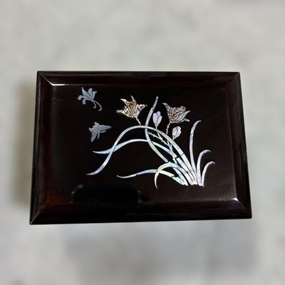 Japanese writing box Motherofpearl work black lacquer stationery storage box sea
