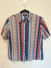 Tapestry Shirt Womens L Floral Short Sleeve Roll Tab USA Made Western 90s Floral