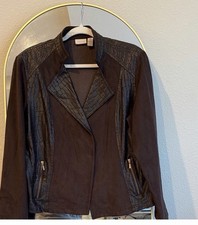 Chico's Women's Jacket Brown Animal Print, Button Front, Polyester, Lined Size 2