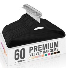 HOUSE DAY Black Velvet Hangers 60 Pack, Non Slip Clothes Felt Hanger Heavy Duty