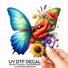 Poppy Sunflower Butterfly UV DTF Transparent Sticker Decal Waterproof UVDTF