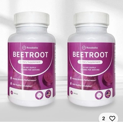 2 Pack of Rosabella Organic Beetroot Capsules (1300mg) for Blood Flow