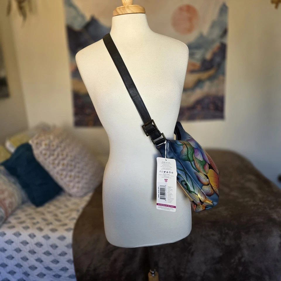 Bolso Hobo Bandolera Anuschka by Anna 8310 Cuero Pintado a Mano Floral Jardín Nuevo con Etiquetas Foto 3 de 4