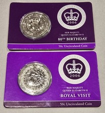 2006 Her Majesty QE II - 2 x 50c - 80th BIRTHDAY and ROYAL VISIT on RAM Cards