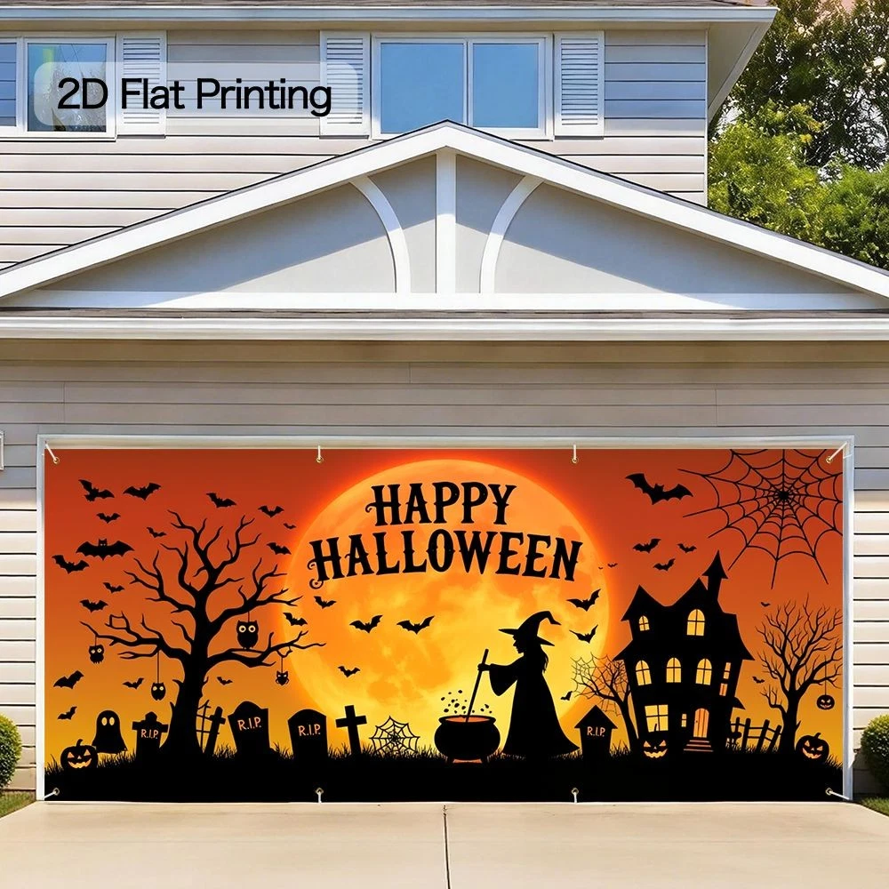 Happy Halloween Garage Door Decor Hanging Banner Flag Backdrop Holiday
