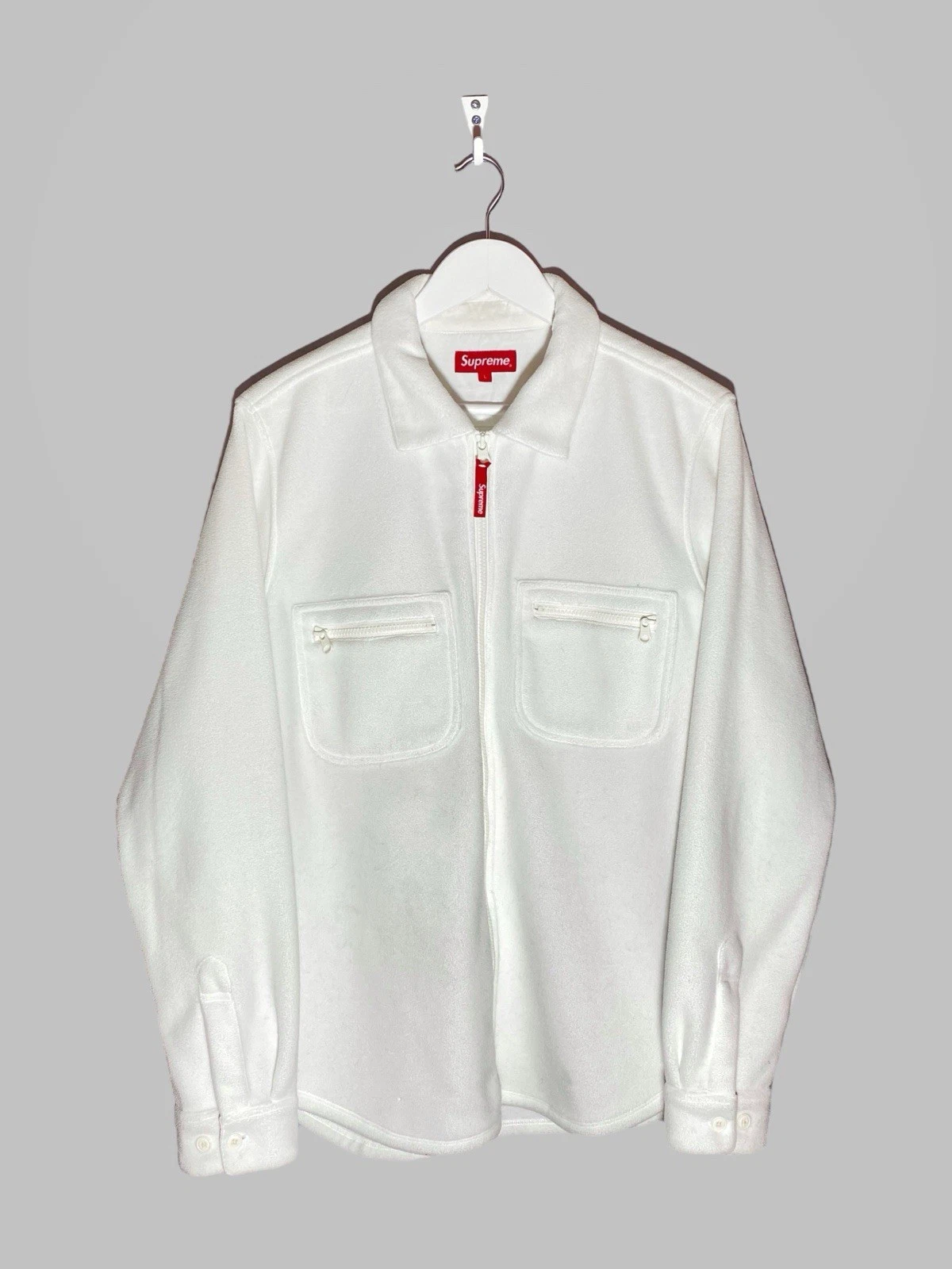 Survêtement polaire blanc Supreme F/W 2016 Polartec taille L fermeture éclair devant poche veste