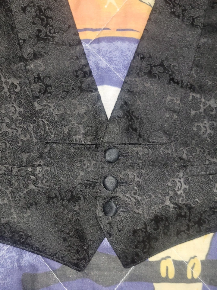 Vintage Bracci by Elite Adjustable Tuxedo Vest Backless Satin Paisley L/XL - Image 3 of 4