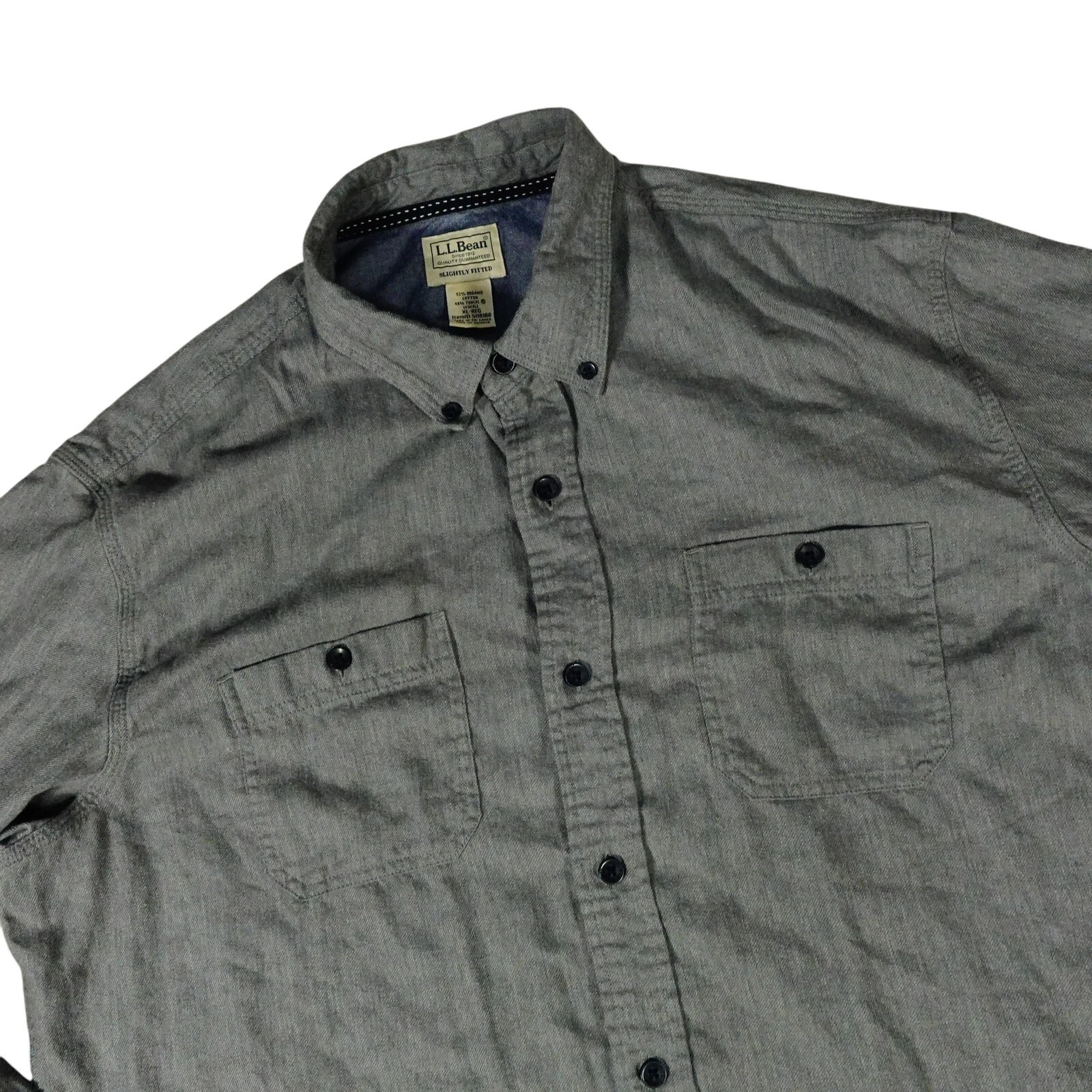 LL Bean Slightly Fitted Organic Cotton Soft Flannel Gray Outdoor Button Shirt XL