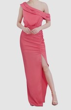 BCBGMaxazria Women's Pink Shirring Ruched One-Shoulder A-Line Dress Size 0