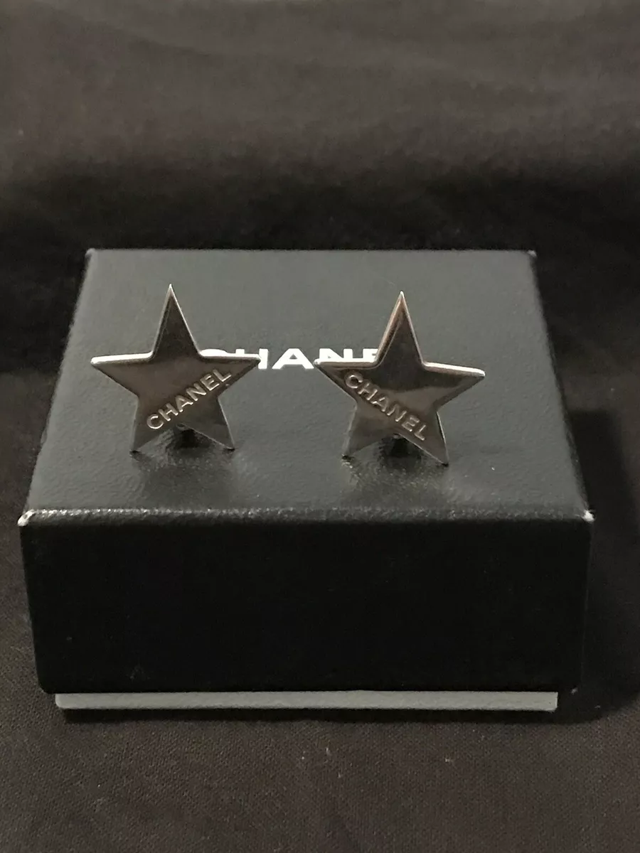 Signed CHANEL Logo Star Earrings Rare 925 Sterling Silver