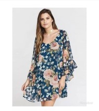 Show Me Your Mumu Womens Medium Dress Boomerang Low Back Blue Green Floral Mini