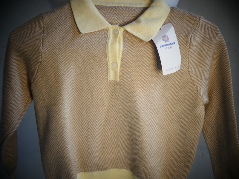 Soft Toddler Long Sleeved Yellow and Tan Chevron Polo 110 (4T)