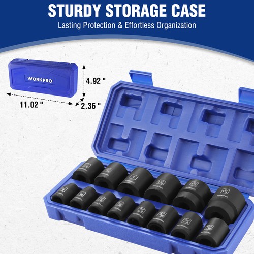 WORKPRO 1/2” Drive Shallow Impact Socket Set, SAE Cr-V Steel 6-Point Socket Set - Picture 8 of 8