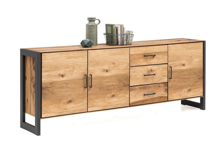 Sideboard Kommode Janne Regal Alteiche Metall graphitgrau B.217cm Schrank