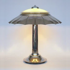 Orig. Art Deco Desk Lamp "SILVER UMBRELLA" Banker Lamp Chrome 1930