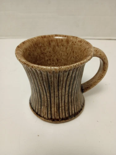 Vintage Art Studio Pottery Stoneware Signed Earthtone Ribbed Coffee Mug