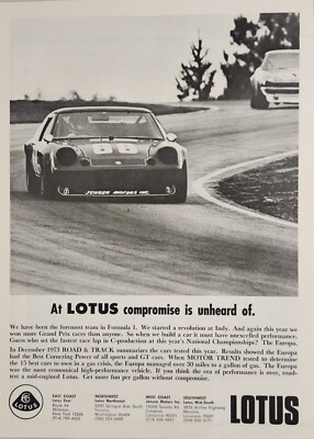 1974 Print Ad Lotus Europa Won More Grand Prix Races Than Anyone
