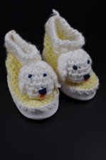 Vintage Baby Slippers Yellow and White with Dogs Size 2 / Up to 1 Year