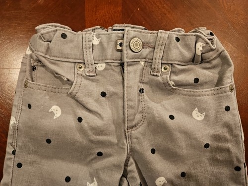 Gap Denim Girls Size 7 Adjustable Stretch Super Skinny Gray Cats Polka Dots - Picture 3 of 13