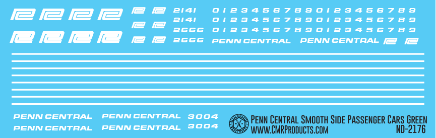 N Scale - Penn Central Smooth Side Passenger Car Decals