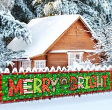 Large Christmas Merry  Bright Outdoor Yard Banner Sign Party Flag Decor 24x118  