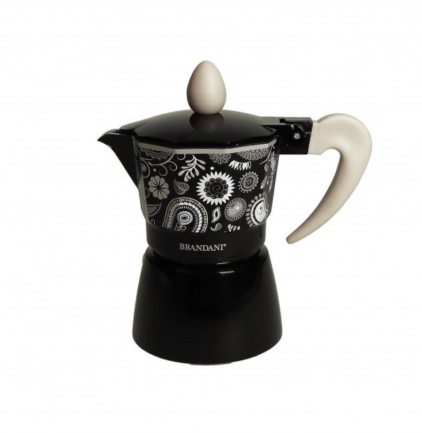 Moka Caffettiera Macchina Caffè BRANDANI Shanti Nero 1 Tazza in Alluminio NUOVO