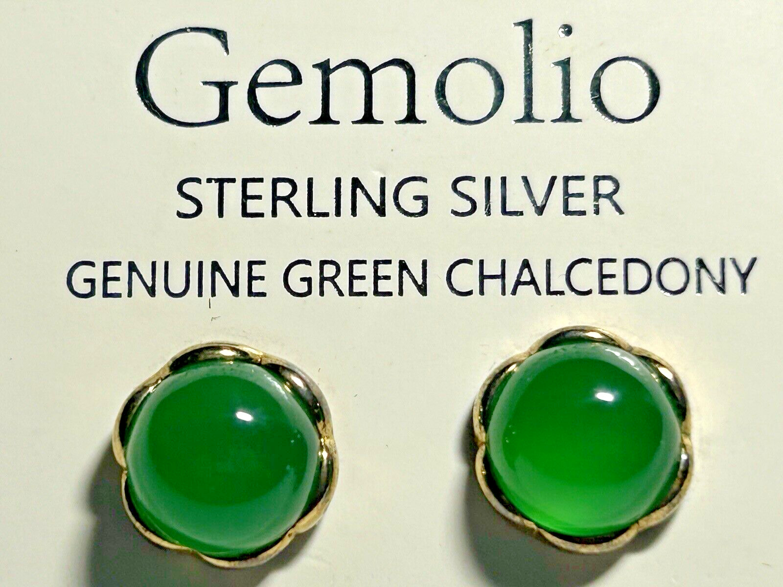 Gemolio Sterling Silver Genuine Green Chalcedony Stud Earrings