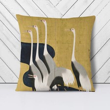 Plump Cushion Sakai Hoitsu Cranes Oriental Japanese Scatter Throw Pillow Cover