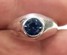 14K White Gold 1.0 CT Bezel-Set Ceylon Sapphire Solitaire Ring by Stuller sz 6.5