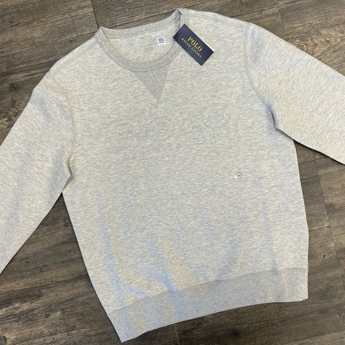 NWT Polo Ralph Lauren Grey Embossed Logo Double-Knit Sweatshirt Size Medium