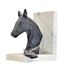 Black Horse Head  Bookend Carved Cast Iron on a Marble Base 4 lbs Decorative