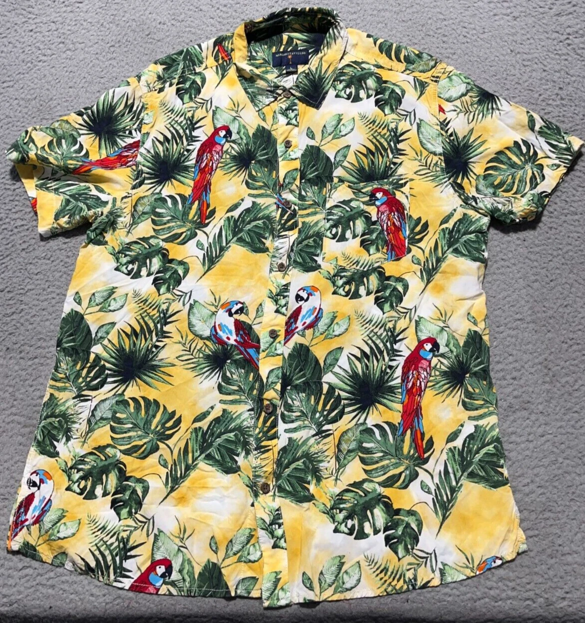 Margaritaville Hawaiian Shirt Large Parrots Floral Short Sleeve Collared Rayon