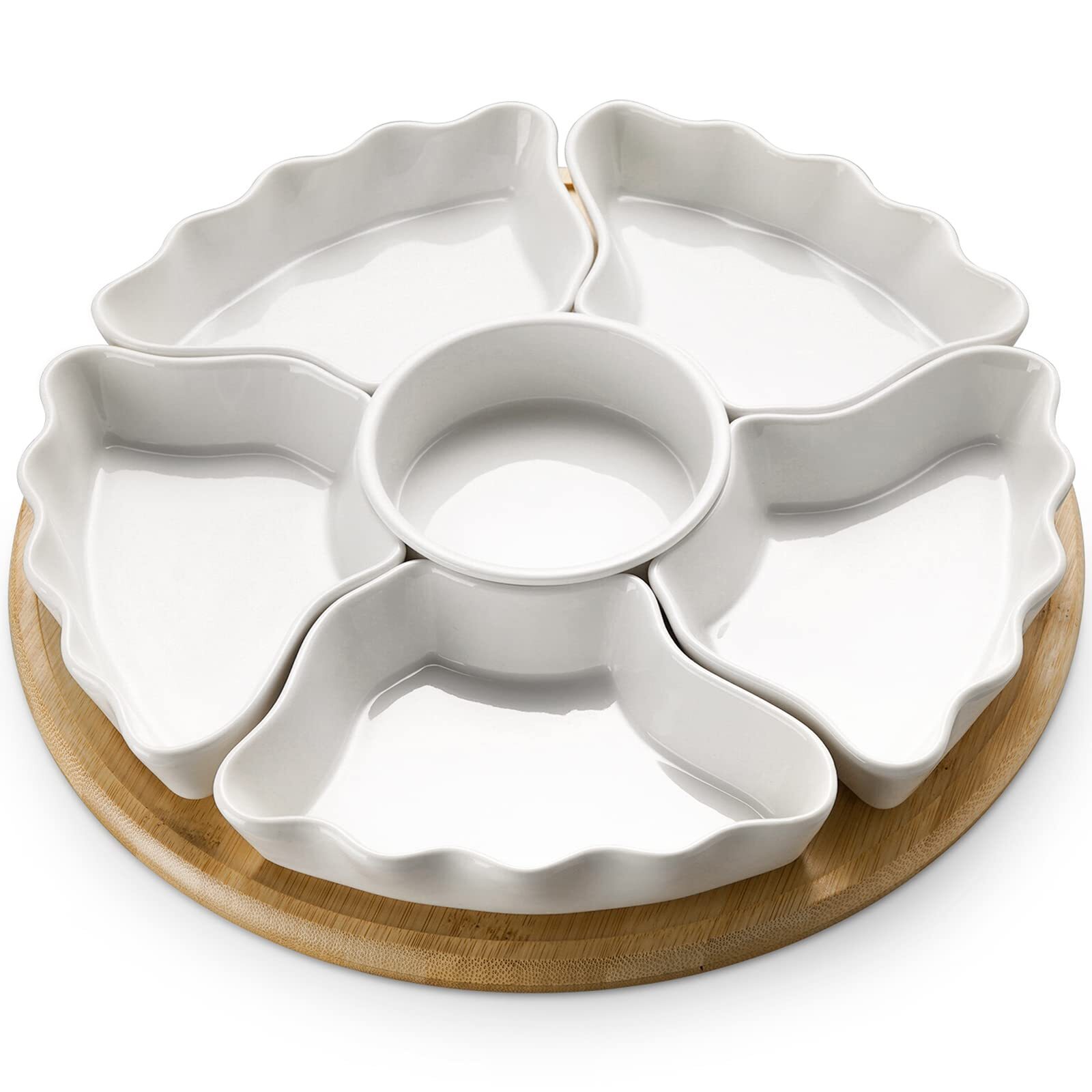 360° Rotatable Serving Tray and Platters, 12 Inch Divided Serving Bowls for P...