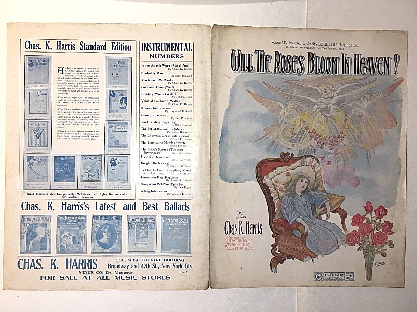 Vintage Sheet Music, Will The Roses Bloom In Heaven, 1911 Chas. K