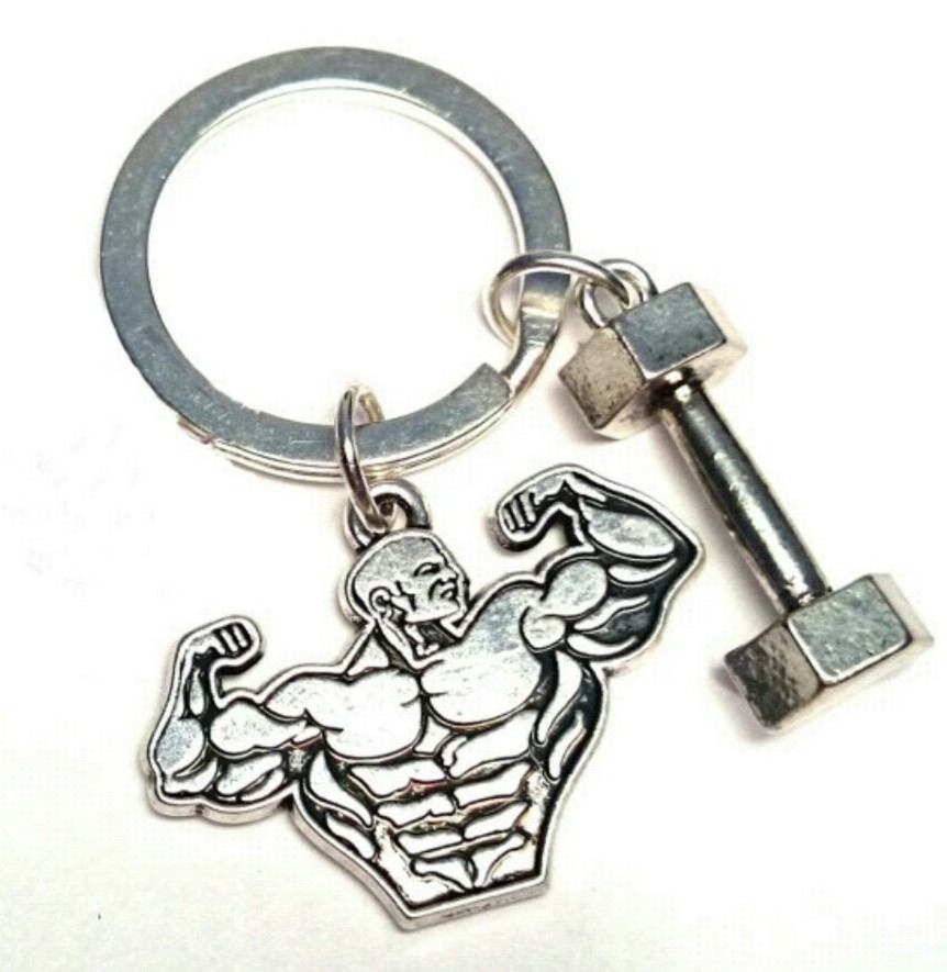 MUSCLE MAN Bodybuilder Gym Weight Training Keyring Keychain