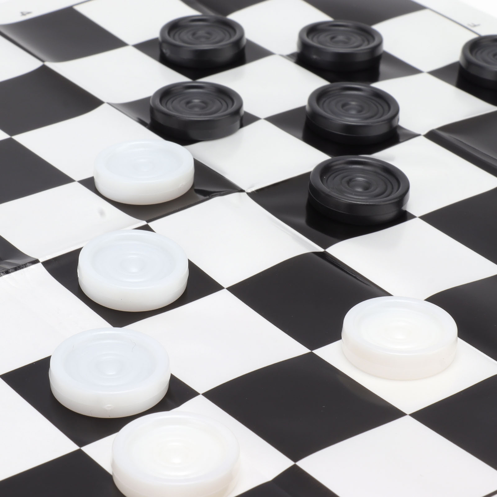 Checker Set Stackable Black White Plastic Pieces Draughts Board Game