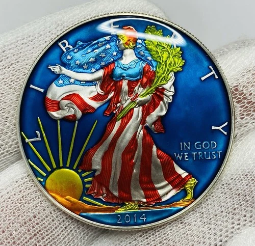 2014 Silver American Eagle 1 oz .999 Fine Silver Coin Castronomics Hand Enameled