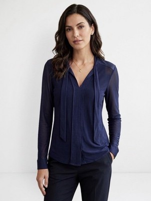 Calvin Klein Women s M Blue Pleated V-Neck Pullover Blouse