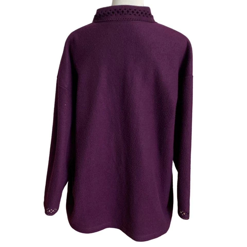 Cherokee Purple Cardigan Perforated Button Up Knit Sweater Size XL Soft Cozy Top - Image 3 of 4