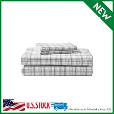 Queen Sheet Set, Warm Breathable Cotton Flannel Bedding with Deep Pockets, Brush