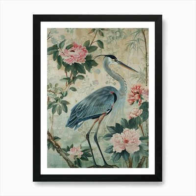 Asiatischer Reiher Kunstdruck gerahmt Wandbild Poster Leinwanddruck Bild