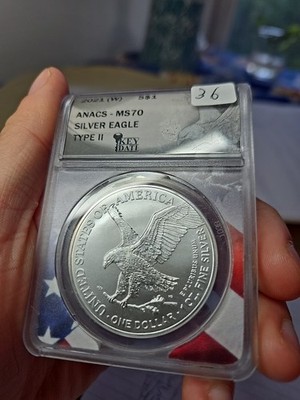 2021 American Silver Eagle Type 2 MS70 ANACS First Strike Perfect
