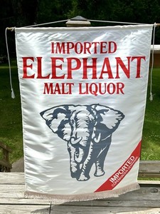 VTG IMPORTED CARLSBERG ELEPHANT MALT LIQUOR Silk Banner 42x30" Anheuser Busch