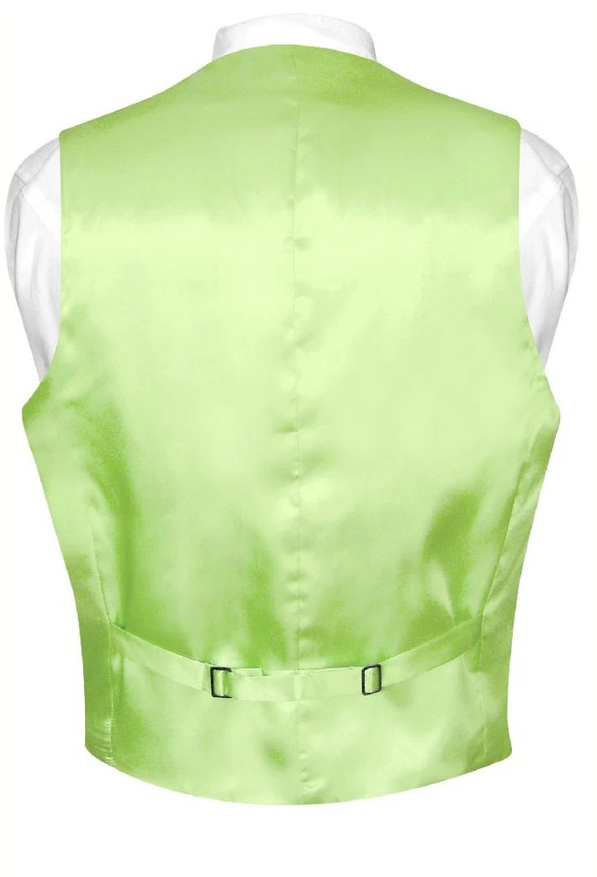 Biagio Men's SILK Dress Vest & NeckTie Solid LIME GREEN Color Neck Tie Set L - Image 2 of 4